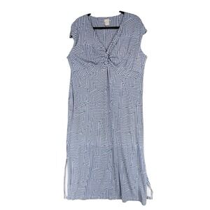 Chicos Maxi‎ Dress 3P XL 16-18 Blue White Geometric Twist Front Stretch Slinky